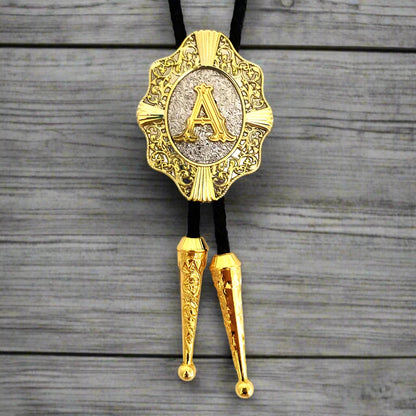 Alphabet Rodeo Gold Bolo Tie