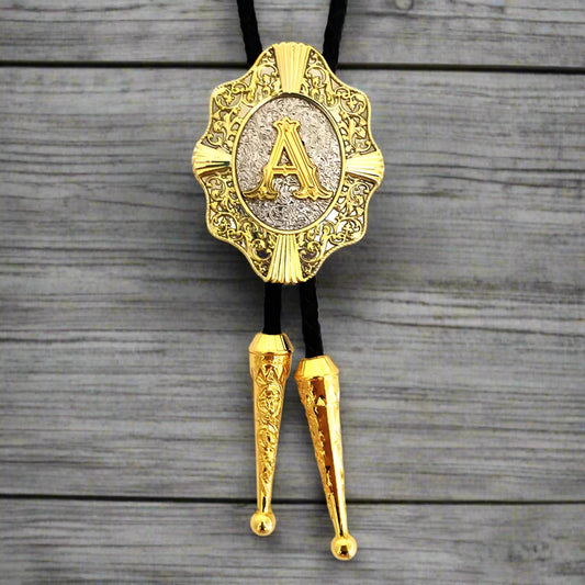 Alphabet Rodeo Gold Bolo Tie