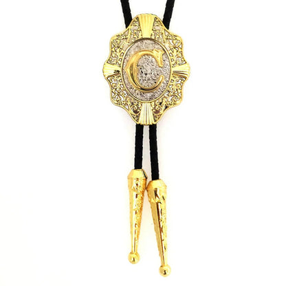 Alphabet Rodeo Gold Bolo Tie