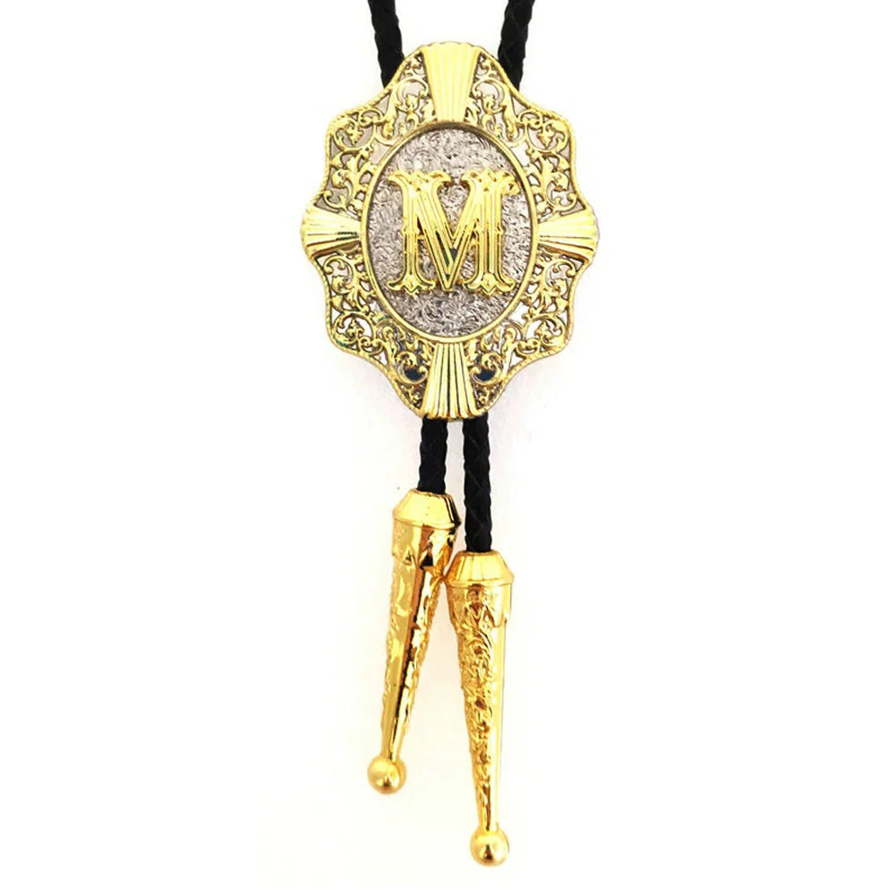 Alphabet Rodeo Gold Bolo Tie