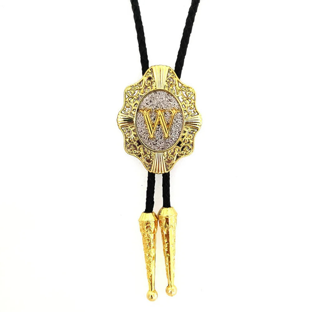 Alphabet Rodeo Gold Bolo Tie