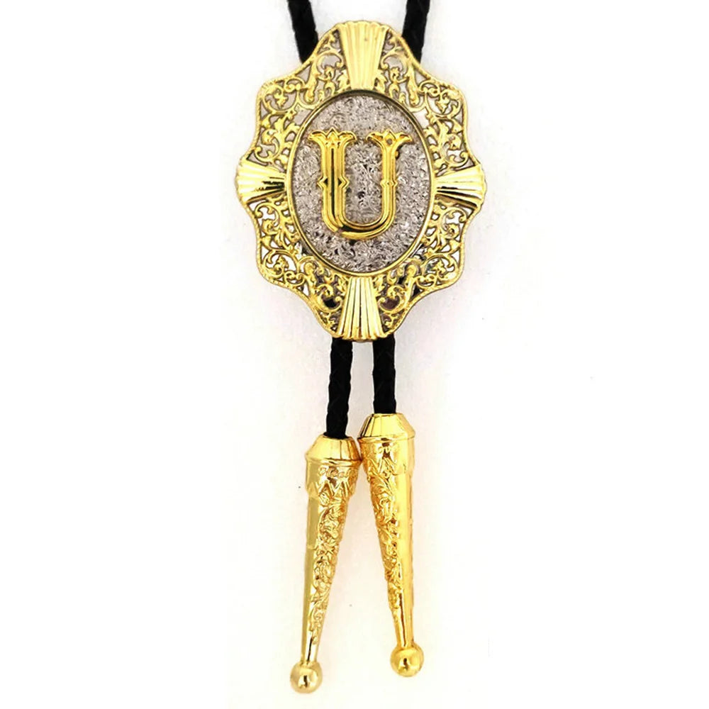 Alphabet Rodeo Gold Bolo Tie